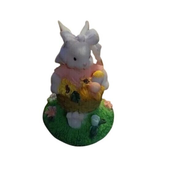 Easter Spring Set Of 5 Hand Painted Bunny Figurines Mini Fence Decor Rabbit - Picture 11 of 15